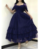 Green A-Line Short Sleeve Tulle Ankle-Length Ball Gown Evening Gown HZ1024