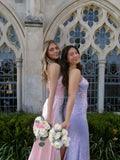 Elegant Pink Sweetheart Neck Mermaid Slit Satin Formal Prom Dress Evening Gown HZ1024