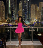 Sexy Bright Pink Mermaid Strapless Sleeveless Short Homecoming Dress HZ1024