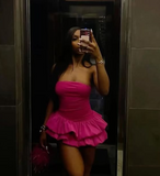 Sexy Bright Pink Mermaid Strapless Sleeveless Short Homecoming Dress HZ1024