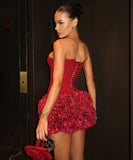 Sexy Burgundy Sweetheart Neck Off-the-shoulder Sleeveless Short Homecoming Dress HZ1024