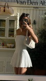 Simple White A-line Off-the-shoulder Sleeveless Strapless Short Homecoming Dress HZ1024