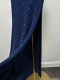 Navy Blue One Shoulder High Slit Sequin Floor Length Formal Ball Gown Evening Dress HZ1024