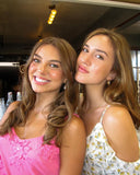 Pink A-line Spaghetti Strap Sleeveless Printed Chiffon Birthday Party Dress Prom Dress HZ1024