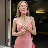 Pretty Pink Spaghetti Strap Slit Birthday Party Dress Prom Dress HZ1024