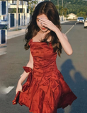 Beautiful Red Spaghetti Strap Bow Short Birthday Party Dress Homecoming Dress HZ1024