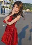 Beautiful Red Spaghetti Strap Bow Short Birthday Party Dress Homecoming Dress HZ1024