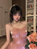 Sweet Pink A-line Spaghetti Strap Short Birthday Party Dress Homecoming Dress HZ1024