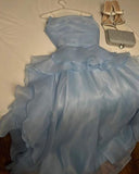 Elegant Blue A-line Sleeveless Ruffled Tulle Formal Prom Gown Evening Dress HZ1024