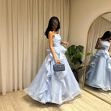 Elegant Blue A-line Sleeveless Ruffled Tulle Formal Prom Gown Evening Dress HZ1024