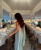 Elegant green V-neck A-line spaghetti strap ruffled chiffon bridesmaid dress evening gown HZ1024