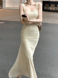 Elegant Light Yellow Mermaid Short Sleeve Chiffon Ankle-Length Dress Ball Gown HZ1024
