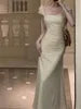 Elegant Light Yellow Mermaid Short Sleeve Chiffon Ankle-Length Dress Ball Gown HZ1024