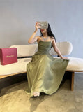 Elegant Green A-line Slit Spaghetti Strap Long Formal Prom Dress Evening Gown HZ1024