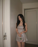 Sexy Champagne Mermaid Spaghetti Straps Sparkling Slit Mini Party Dress Homecoming Dress HZ1024