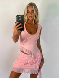 Sexy Pink Two Piece Low Cut Chiffon Ruffle Party Dress Homecoming Dress HZ1024