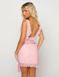 Sexy Pink Two Piece Low Cut Chiffon Ruffle Party Dress Homecoming Dress HZ1024