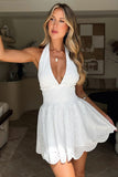 Sexy White A-Line Halter Low Neck Backless Mini Party Dress Homecoming Dress HZ1024