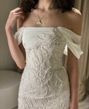 Exquisite Mermaid Off-the-shoulder Applique Beaded Backless Wedding Dress HZ1024