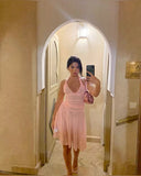 Charming Pink A-line Halter Neck Tulle Short Party Dress Prom Gown HZ1024
