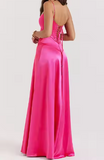 Simple Pink A-line Spaghetti Strap Satin Ball Gown Evening Dress HZ1024