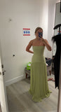 Simple Green Off Shoulder Sleeveless Mermaid Formal Prom Dress Evening Gown HZ1024