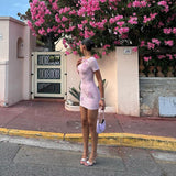 Sexy Pink Floral Beaded Sheer Mesh Mini Dress Homecoming Dress HZ1024