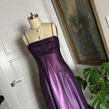 A-line Purple Satin and Tulle Straps Long Party Dress, Purple Floor Length Prom Dress HZ1024
