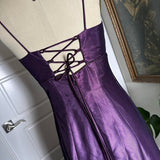 A-line Purple Satin and Tulle Straps Long Party Dress, Purple Floor Length Prom Dress HZ1024
