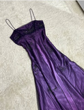 A-line Purple Satin and Tulle Straps Long Party Dress, Purple Floor Length Prom Dress HZ1024