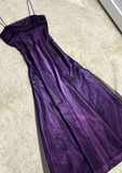 A-line Purple Satin and Tulle Straps Long Party Dress, Purple Floor Length Prom Dress HZ1024