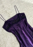 A-line Purple Satin and Tulle Straps Long Party Dress, Purple Floor Length Prom Dress HZ1024