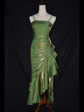 Cute Green Straps High Low Satin Chic Party Dress, Green Prom Dress Evening Dress HZ1024