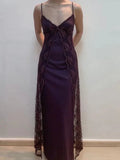Charming V-neckline Purple Lace Straps A-line Prom Dress, Purple Long Formal Dress HZ1024