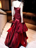 Wine Red Straps Mermaid Long Party Dress, Wine Red Evening Dress Formal Dress HZ1024