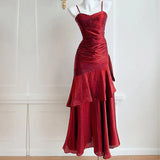 Wine Red Straps Mermaid Long Party Dress, Wine Red Evening Dress Formal Dress HZ1024