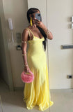 Chic Yellow Strap Low Cut Mermaid Long Ball Gown Evening Dress HZ1024