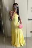 Chic Yellow Strap Low Cut Mermaid Long Ball Gown Evening Dress HZ1024