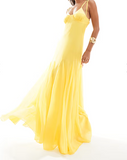 Chic Yellow Strap Low Cut Mermaid Long Ball Gown Evening Dress HZ1024