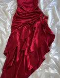 Chic Red Halter Neck Irregular Hem Satin Mermaid Ball Gown HZ1024