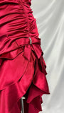Chic Red Halter Neck Irregular Hem Satin Mermaid Ball Gown HZ1024