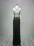 Unique Black and Green Straps Long Evening Dress, Black and Green Prom Dress Party Dress HZ1024
