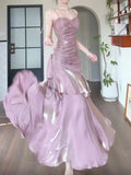 Pink Satin Mermaid Straps Long Formal Dress, Pink Floor Length Prom Dress HZ1024