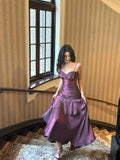 Purple Satin Straps Mermaid Long Formal Dress, Purple Prom Dress Evening Dress HZ1024