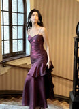 Purple Satin Straps Mermaid Long Formal Dress, Purple Prom Dress Evening Dress HZ1024