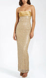 Elegant Gold Mermaid Strapless Pearl Length Ankle Ball Gown Evening Dress HZ1024