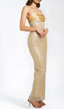 Elegant Gold Mermaid Strapless Pearl Length Ankle Ball Gown Evening Dress HZ1024