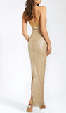 Elegant Gold Mermaid Strapless Pearl Length Ankle Ball Gown Evening Dress HZ1024