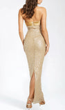 Elegant Gold Mermaid Strapless Pearl Length Ankle Ball Gown Evening Dress HZ1024