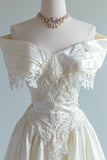 Vintage French Ivory A-line Off-the-shoulder Sequin Beaded Wedding Dress HZ1024